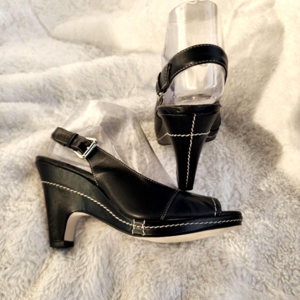 EUC  ANNE KLEIN "AKXAVIA"9 100% LEATHER SLING BACK HEELS ~ SIZE 7